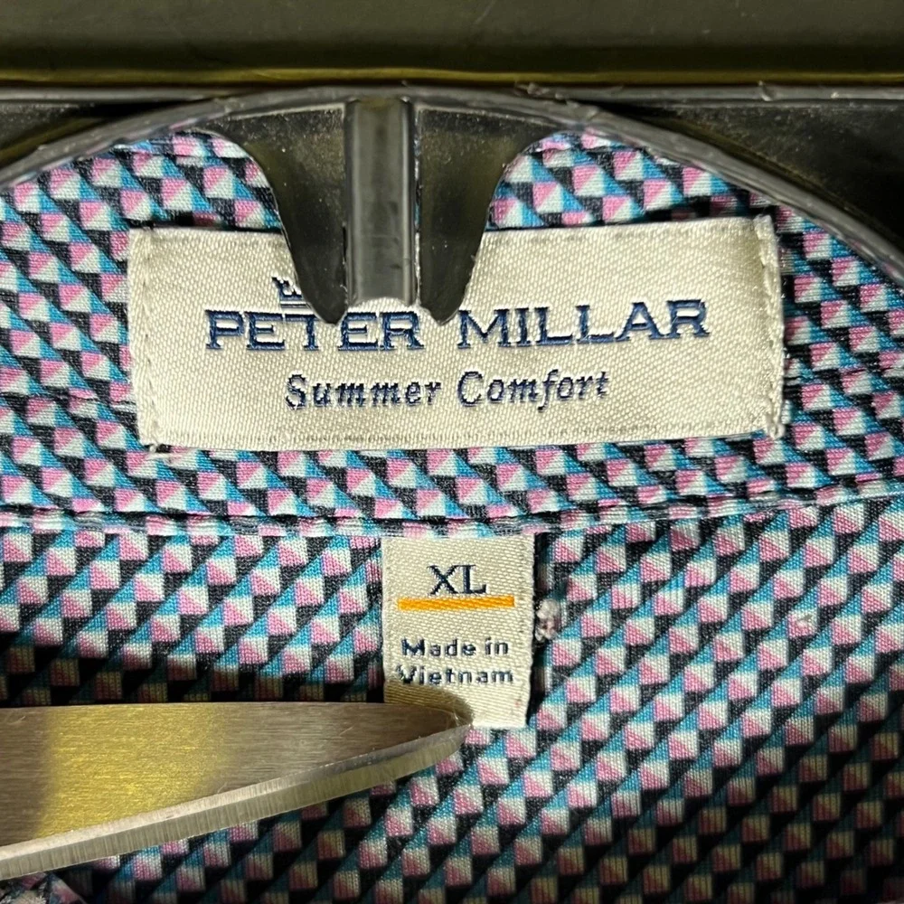 Peter Millar Summer Comfort Polo Shirt Blue Pattern Golf‎ Mens XL